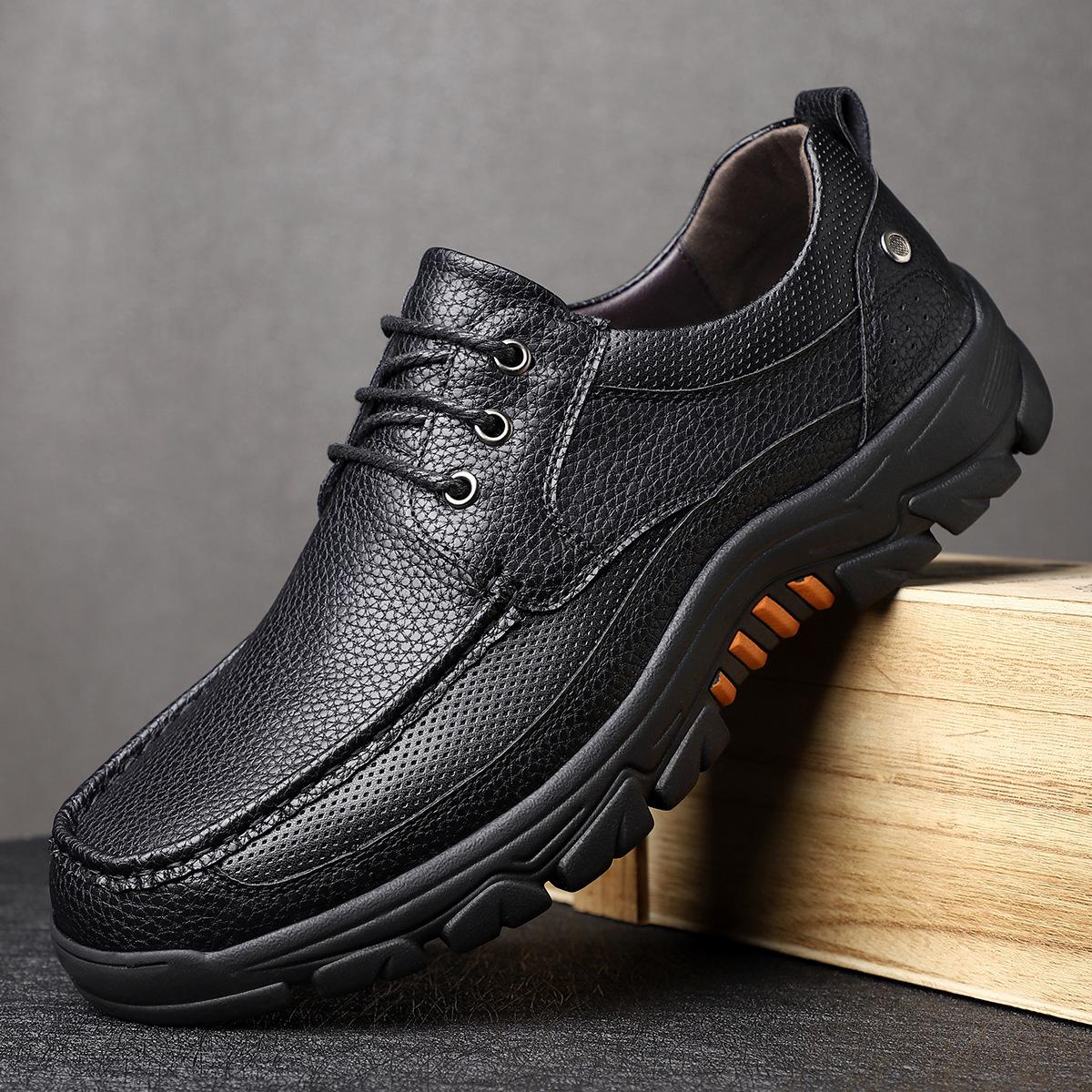 

Новые весенне-осенние мужские деловые кожаные туфли на платформе, мужская обувь для улицы, повседневная, однотонная, универсальная, кожаные туфли для альпинизма 39 чёрный