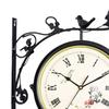 Iron Double Faced Retro Wall Hanging Clock Garden Decor, Pointer and Roman Number Dial
