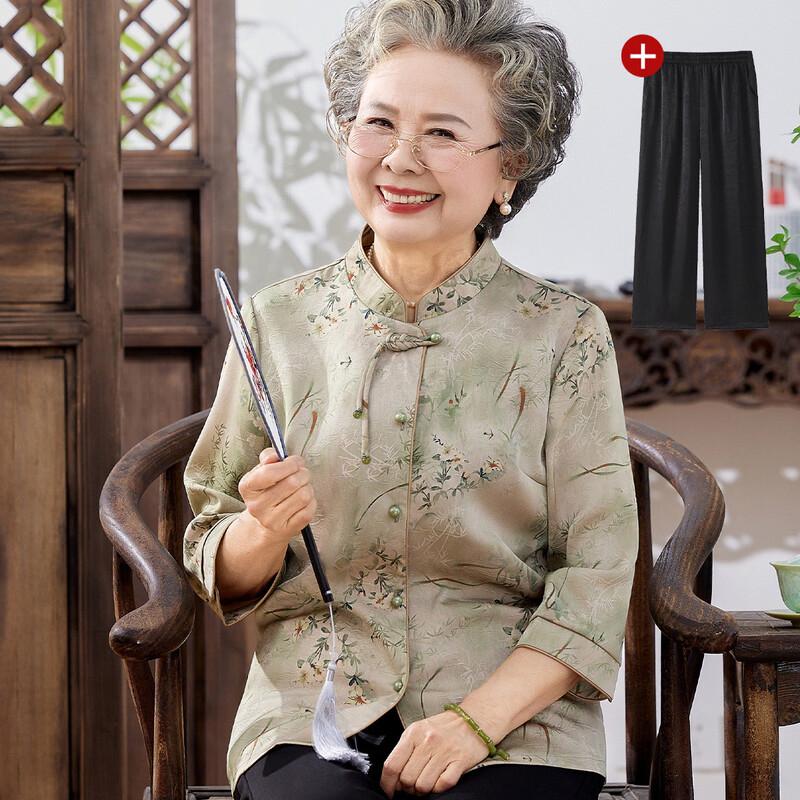 Datang Furen Loose Fit 3/4 Sleeve Stand Collar Shirt for Elderly Women XL