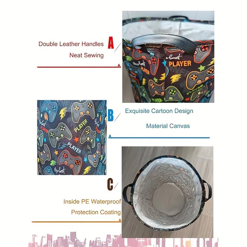 1pc FARIDABIO Large Capacity Storage Basket with Handle, Game Controller Pattern Fabric Dirty Laundry Basket, Foldable Black Dirty Laundry Basket
