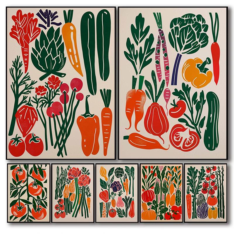 Buntes Poster mit frischem Gemüse, botanischem Gartenmotiv, minimalistischer Kunstdruck auf Leinwand, Wandbild für Wohnzimmerdekoration