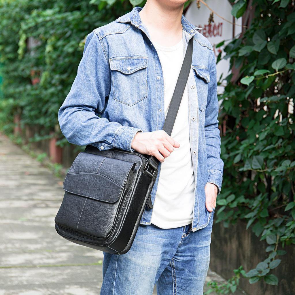 Herren Umhängetasche aus echtem Leder - Große Kapazität, lässiges Klappendesign für den Geschäftsverkehr