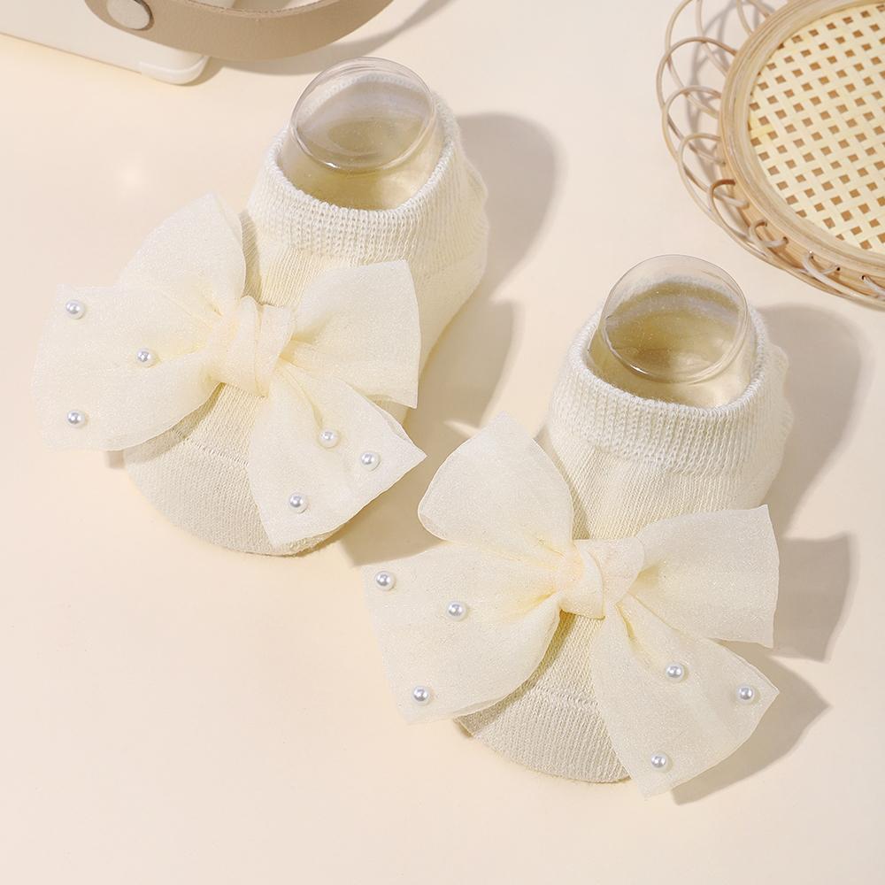 1 Pair of Lace Bow Socks Chiffon Pearl Delicate Breathable Socks Baby Girl Toddler Letter Socks
