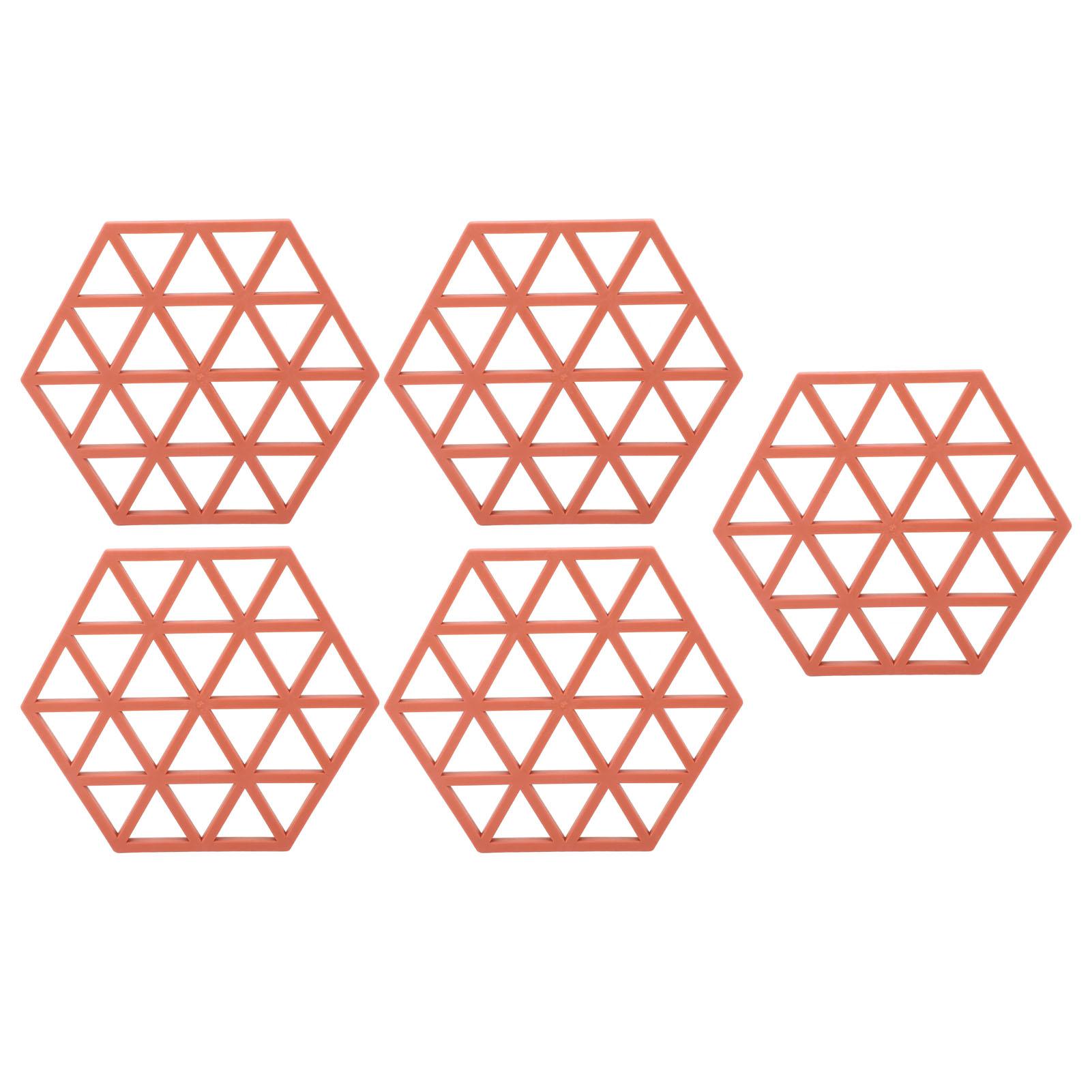 

5pc Silicone Hexageon Placemat Heat Insulation Dish Cup Bowl Mat for Dining Table Red красный