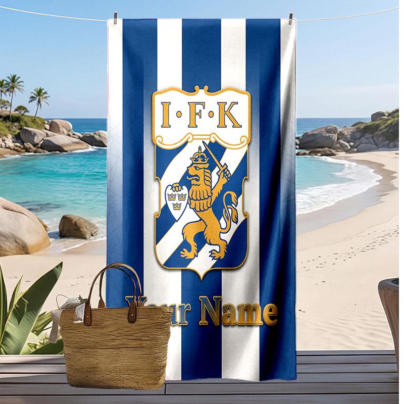 Ifk göteborg Personalisiertes Bedrucktes Strandtuch Fußballlogo Unterstützung Benutzerdefinierter Name Text Saugfähiges Handtuch für Sport Reisen Besonderes Geschenk