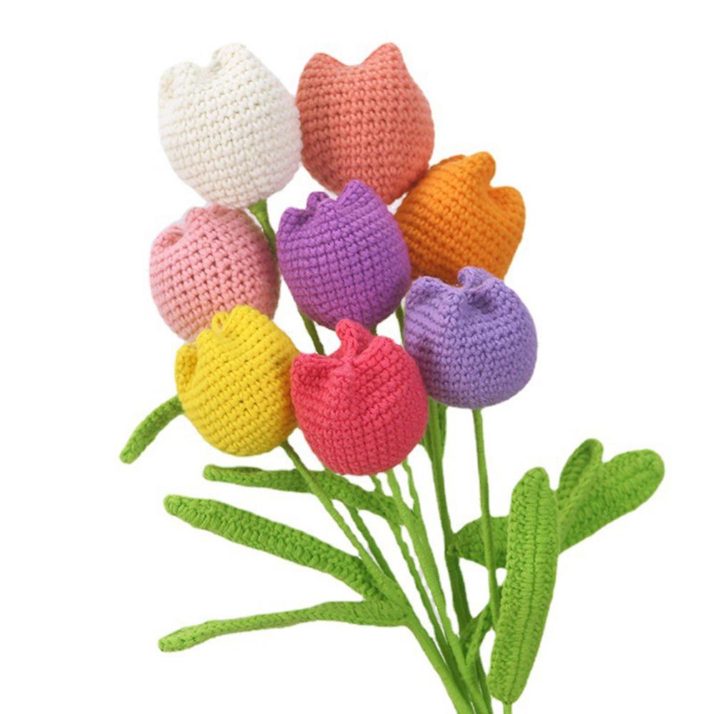 Handmade Yarn Tulip Bouquet Yarn Flowers Unique Home Decor Purple Handwoven Tulip Bouquet Handmade Craftsmanship