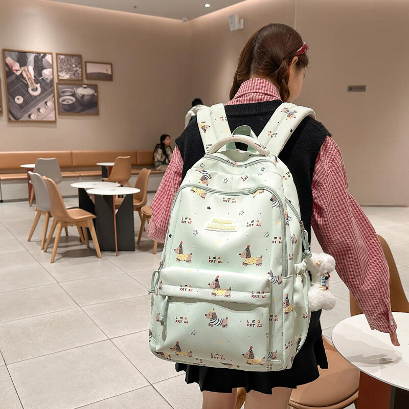 Tecknat tryck Student Skolväska Damryggsäck Stor Kapacitet Ryggsäck