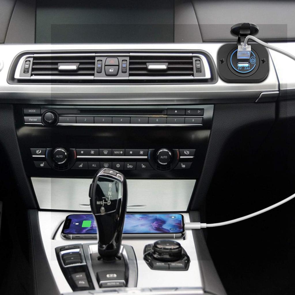 Dual USB Socket 12V Marine Outlet with Switch Golf Cart USB Port 12 Volt DC Car Charger Mount Waterproof Cigarette Lighter Power Adapter DIY Kit Fast