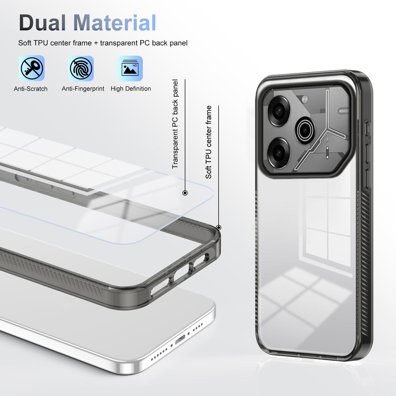 

For TECNO Pova 6 Pro 5G Clear Phone Case TPU+PC Anti-Slip Drop-Proof Back Cover Black