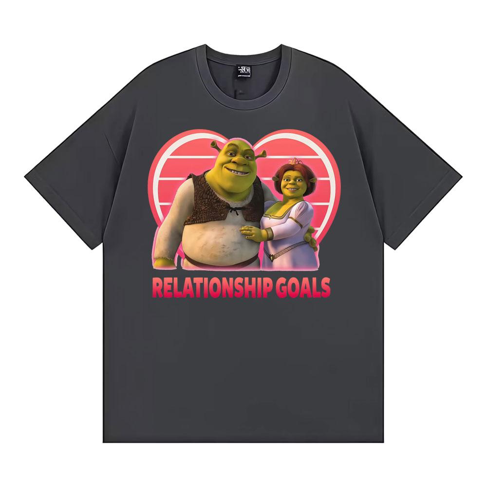 Fashion Shrek and Fiona Relationship Goals Meme T Shirt Funny Couples Cartoon Tshirts Fashion Humor Cozy High Quality Tshirt
