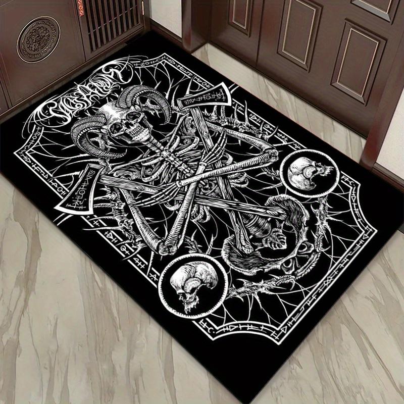 Gothic Skull Rug: Black & White Skeleton Design for Living Room Decor - Unique Home Accessories Skid Resistant Carpet