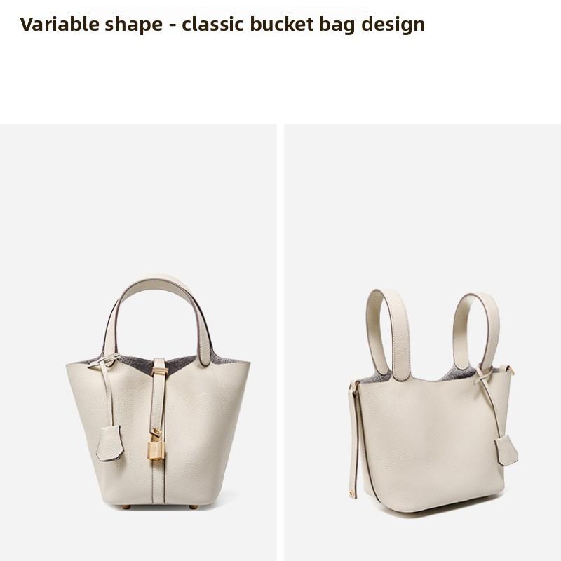 Bucket Bag Vegetable Basket Women's Bag Leather Handbag Mommy Bag Bridal Wedding Bag Premium Sense