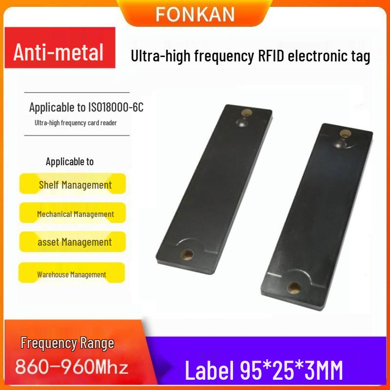Environmentally Friendly RFID UHF Anti-Metal Waterproof Asset Management Tag 95x25x3mm No Adhesive Backing