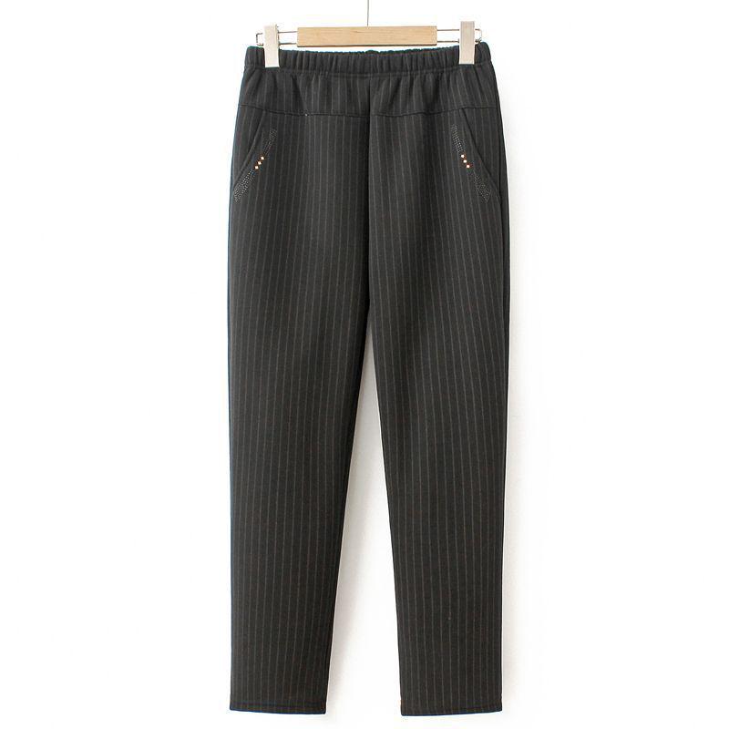 

Мамины брюки с высокой посадкой на флисовой подкладке - Теплые брюки прямого кроя для пожилых женщин, Идеально подходят для повседневной носки осенью и зимой 4XL