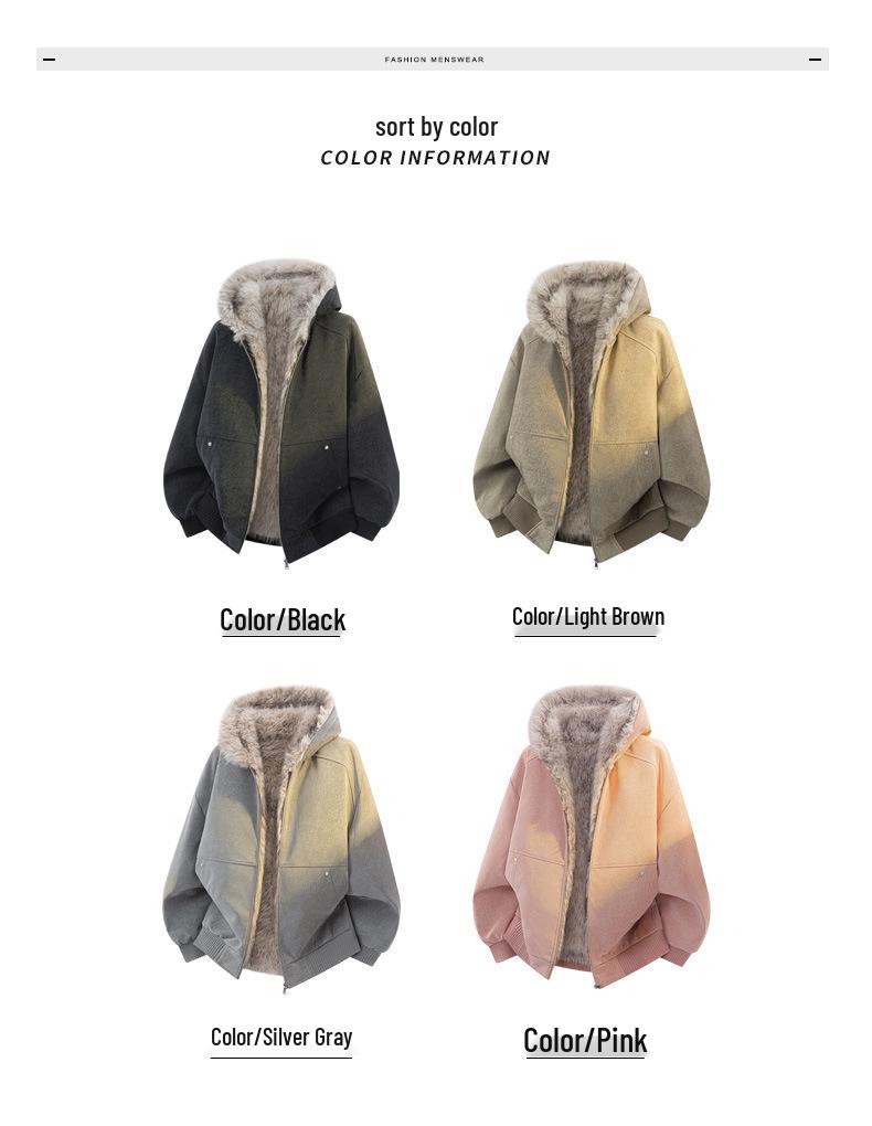 Unisex American Style Mountain Eagle Fur Collar Hooded Winter Coat - Thick Velvet Lined for Warmth and Cold Protection