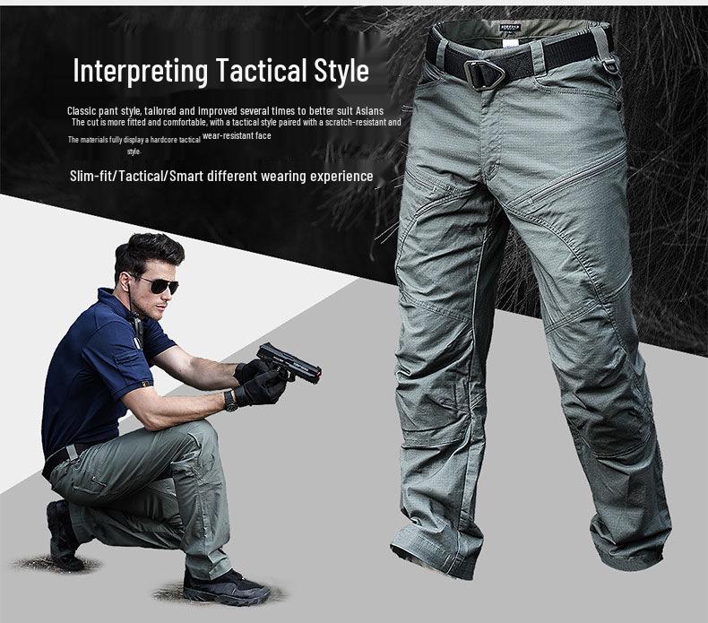 Men's Slim Fit Tactical Cargo Pants - Water-Repellent, Military-Style, for Spring/Autumn Outdoor Work and Training.