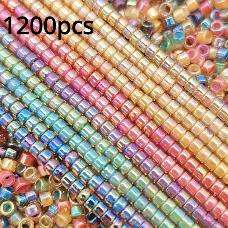 1200 Pcs Mixed Color Glass Seed Beads Iridescent Finish for Jewelry Making DIY Crafts Bracelet Projects