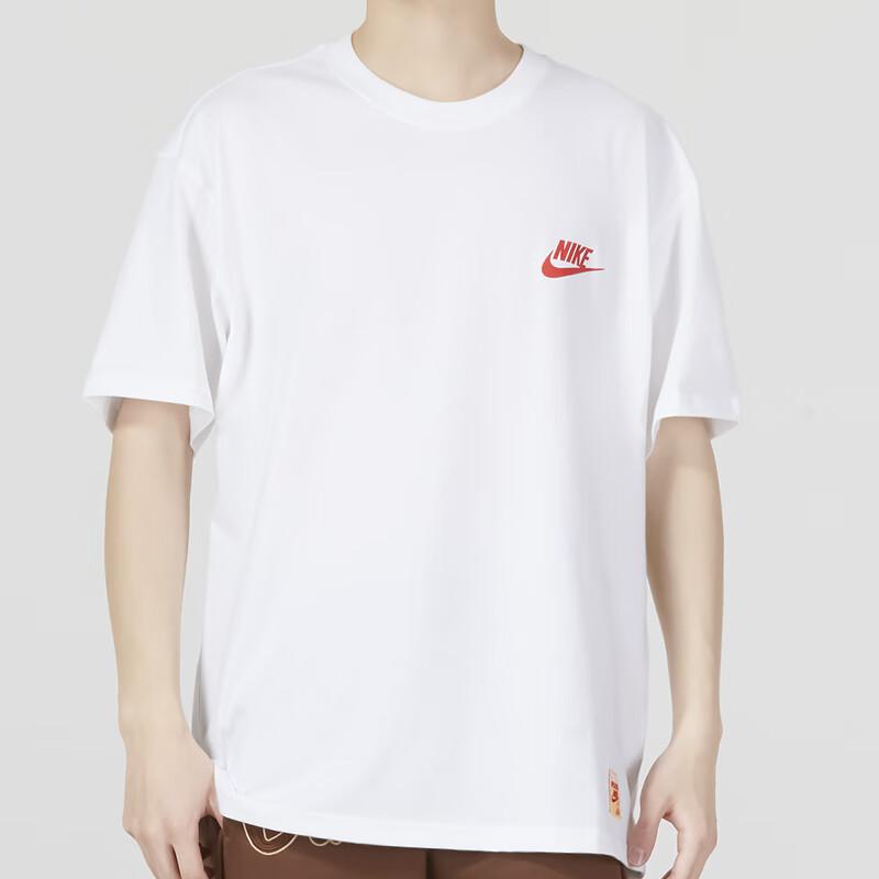 Nike Logo Print Round Neck Short Sleeve Fitness Training T-Shirt with Drop Shoulders in Vintage American Style Men Tops White FB9806-100