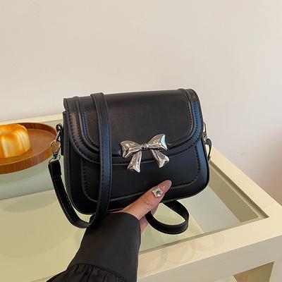 High Value Sense of Foreign Style Small Bag Women's 2025 Autumn New Solid Color Messenger Bag Fashion Bow Small Square Bag