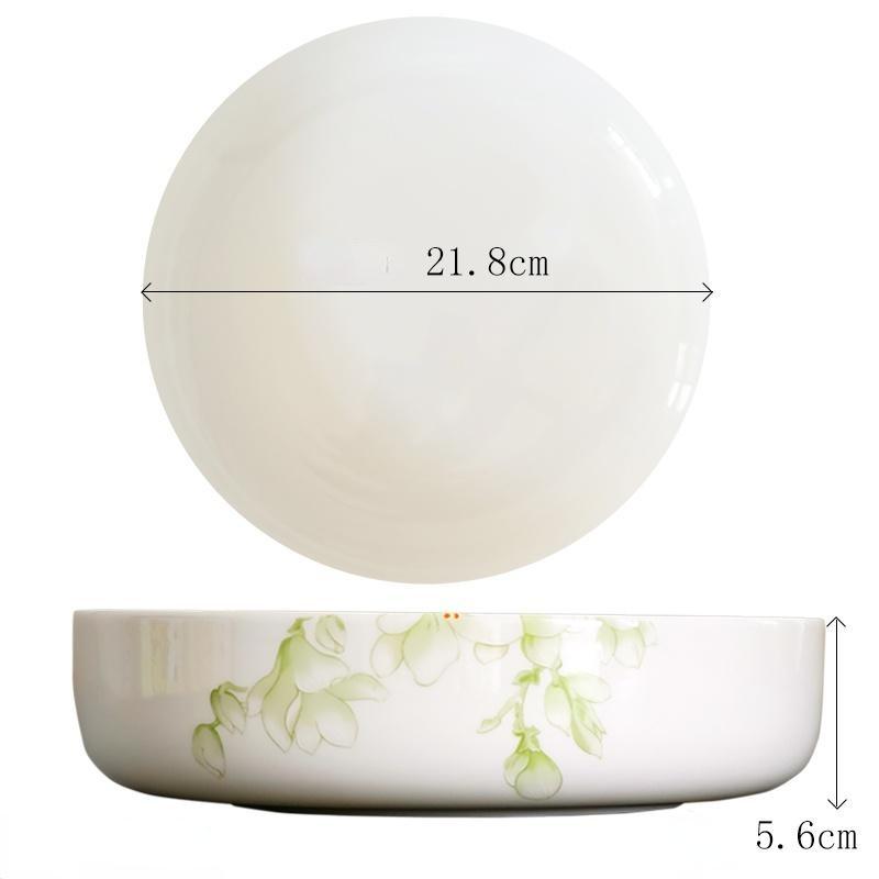 

Чаша из костяного фарфора для микроволновой печи с крышкой, цветочная керамическая миска для еды круглая глубокая тарелка для салата, фруктов, лапши, столовые приборы 21.8cm x 5.6cm светло-зеленый
