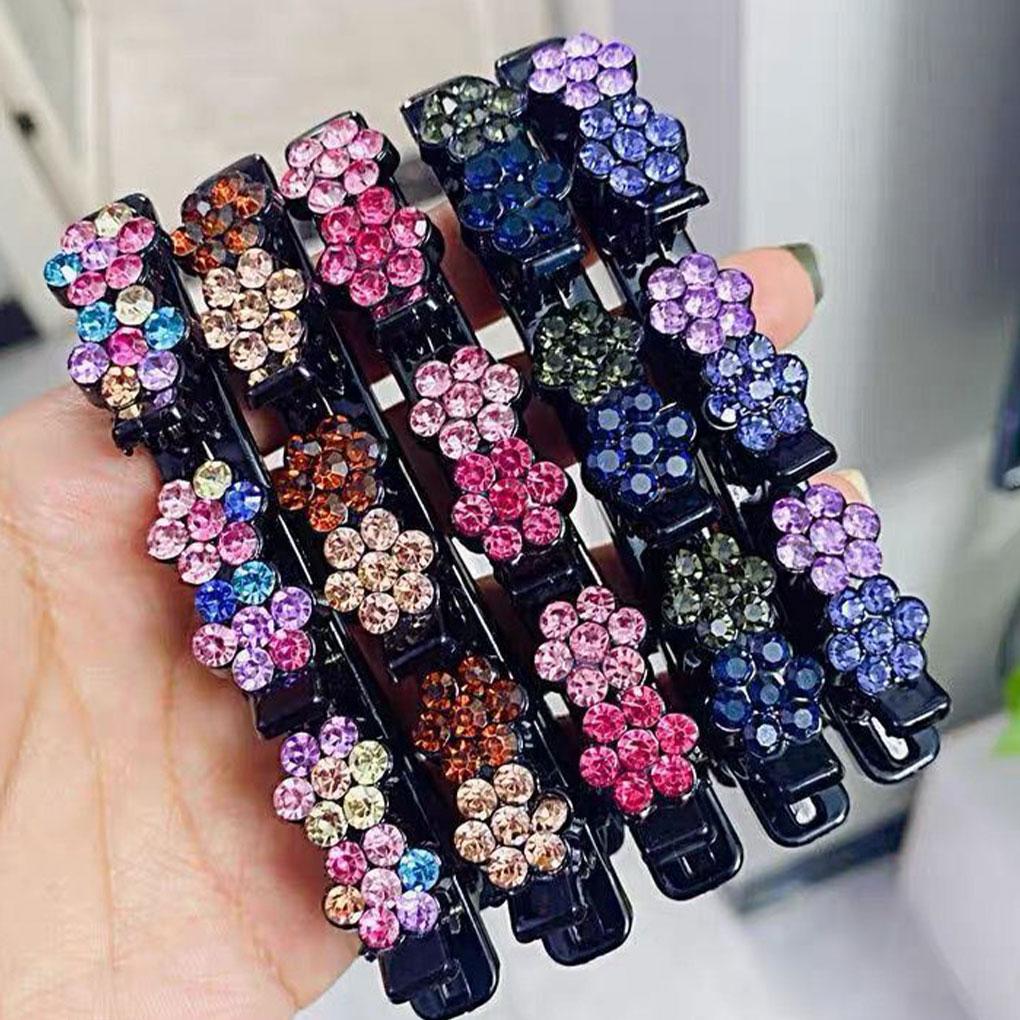 4pack/lot Fashionable Womens Broken Hair Clip Crystal Stone Decoration Anti Slip Hair Clip Side Clip