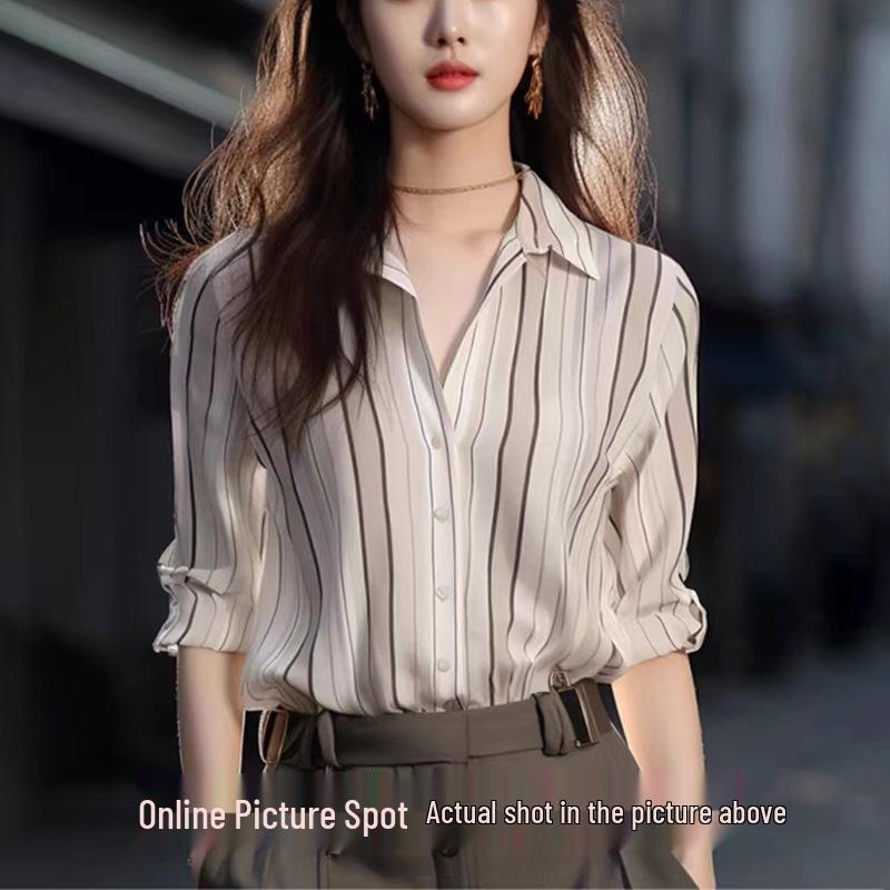 Elegant French Chiffon Top with High-End Striped Siren Style