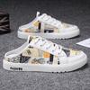 Closed Toe Sandals Half Shoes For Men Mules Canvas Flat Board Shoes Backless Loafers Slippers Man Slides Semi-Drag Casual Shoes