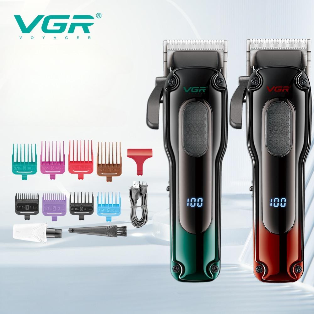 New VGR V-013 Electric Push Shear Metal Texture Hair Trimmer with Gradient Refinement Oil Head Clipper 6500RPM Smart Digital LED Display Hair Trimmer