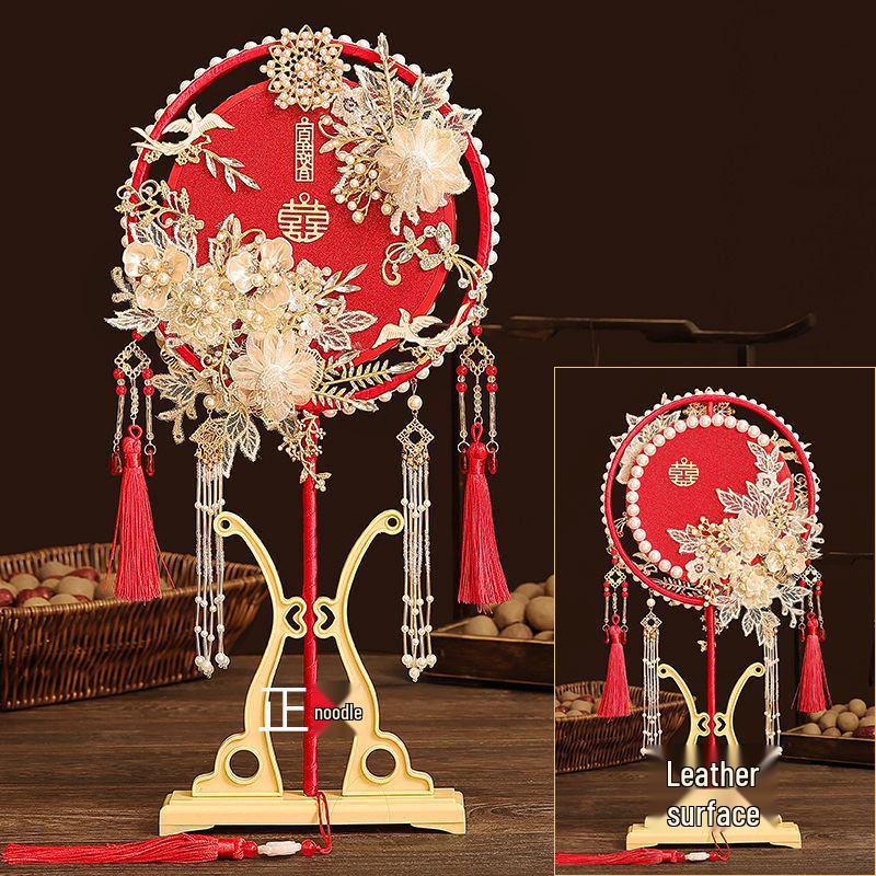 Handmade Double-Sided Chinese Style Luxury Bridal Round Fan - Perfect Gift for Friends' Wedding