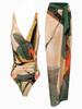 Costumi da bagno: Abito Lungo Stampato & Costume da Bagno Due Pezzi con Scollo a V per Donna