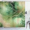 Rideau de douche Feuille Aquarelle Verte avec Nervures Dorées et Design Nature Abstrait Tissu Résistant à l'Eau Salle de Bain Bohème Moderne