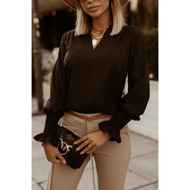 European & American Plus Size V-Neck Long-Sleeve Women's Casual Shirt