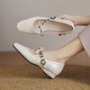 New Women's Flat Shoes Casual Solid Color Women's Single Shoes Rubber Soft Sole Square Head Four Seasons Wear Leather Shoes Low Heel Foot