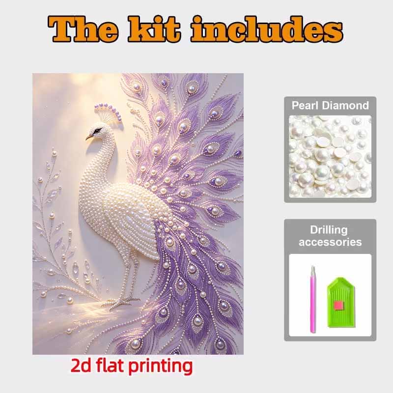 Pearl Art Painting Home Wall Decor Purple Peacock Pearl Gemstone Painting Picture Crafts Adult/Beginner Gift Creative Home Decor Unframed