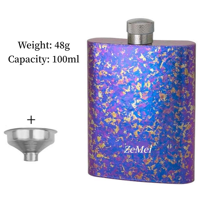 Portable Pure Titanium Hip Flask,3.4oz Spirits Vodka Cup Outdoors Whiskey Hip Flask,Flat Shape Flagon Men Gift Multiple Options
