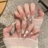 Cream Apricot Polka Dot Sparkly Press On Nails Medium Almond Sweet French For Ladies 30pcs Box & Strip Non Special Cosmetics