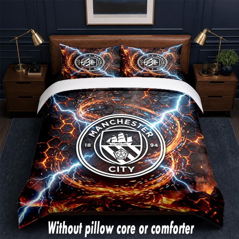 Manchester City Diseño Juego de Cama Ropa de Cama 1 Funda Nórdica + 2 Fundas de Almohada Suave Transpirable Ropa de Cama para el Hogar