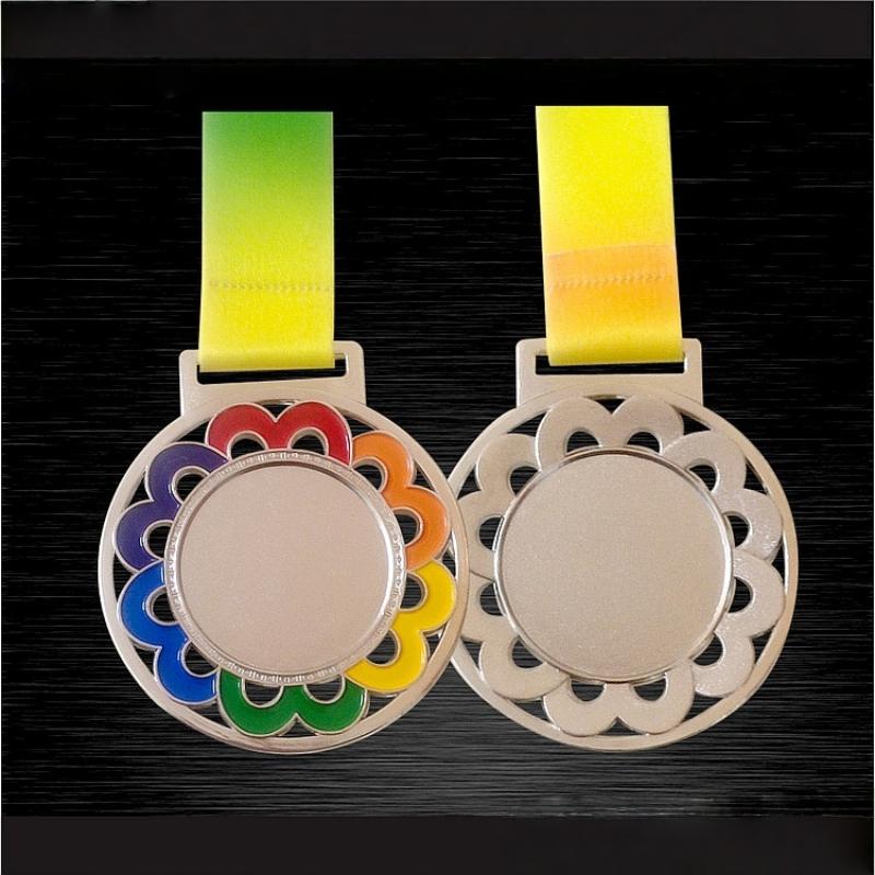 

1Pcs Flowers Colour Medal With Color Ribbon Gold Silver Copper Color Blank Medals Suitable For Various Competitions Souvenir A2