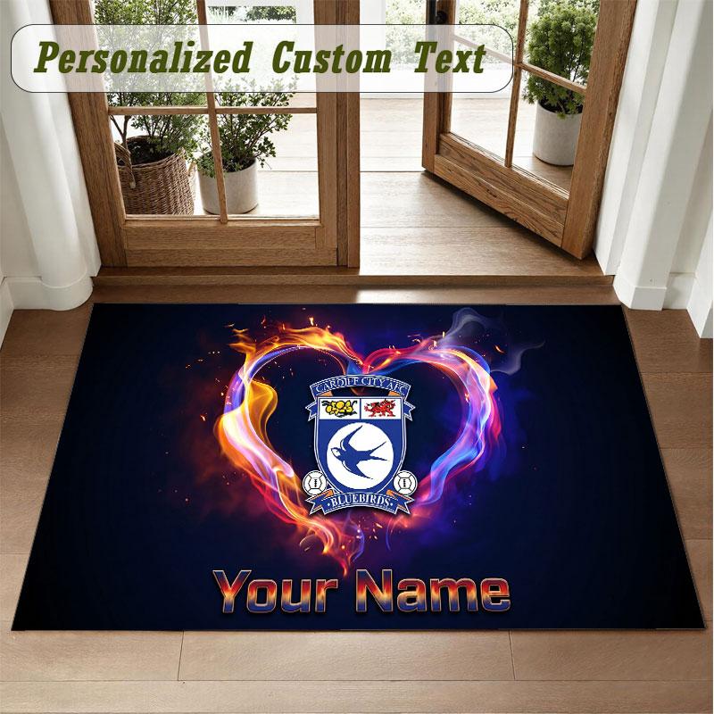 Crystal Velvet Square Rug Custom NameCardiff City Pattern Non Slip Home Floor Decor Rug