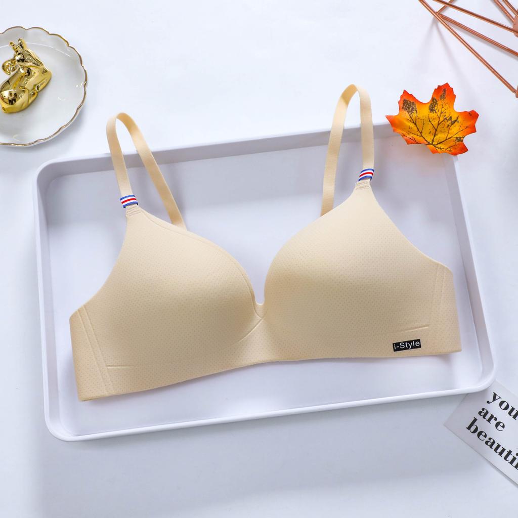 Popular French Simple British Ice Silk Bra One-piece Thick Cup Girl Gathering Steel Rimless Underwear