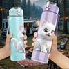 1PC Fluffy White Kitten Cat Cute Print 750ml Color Plastic Sports Water Bottle Leakproof Flip Straw Lid Suitable for Sports Office Home Use
