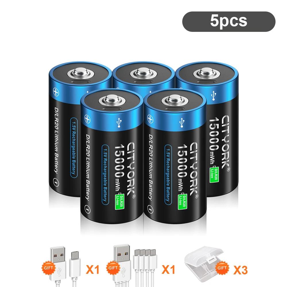 Batteria agli ioni di litio ricaricabile LR20 R20 D da 1,5 VD Batteria a celle D di tipo D Batterie ricaricabili USB per fornelli a gas Scaldabagno