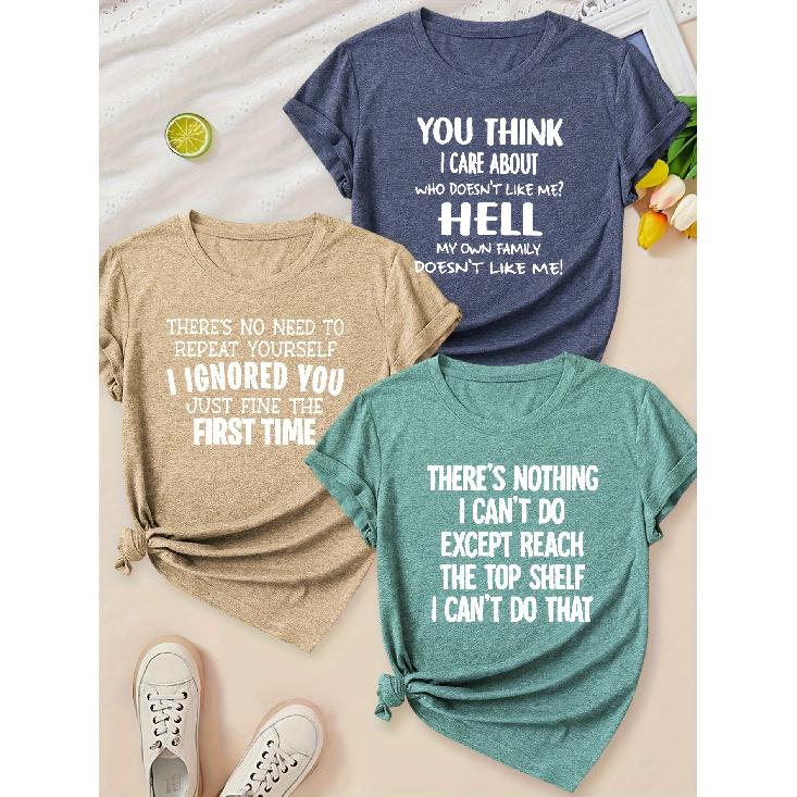 Elegant Simple Letter Print Round Neck Women Short Sleeve Outfit Set