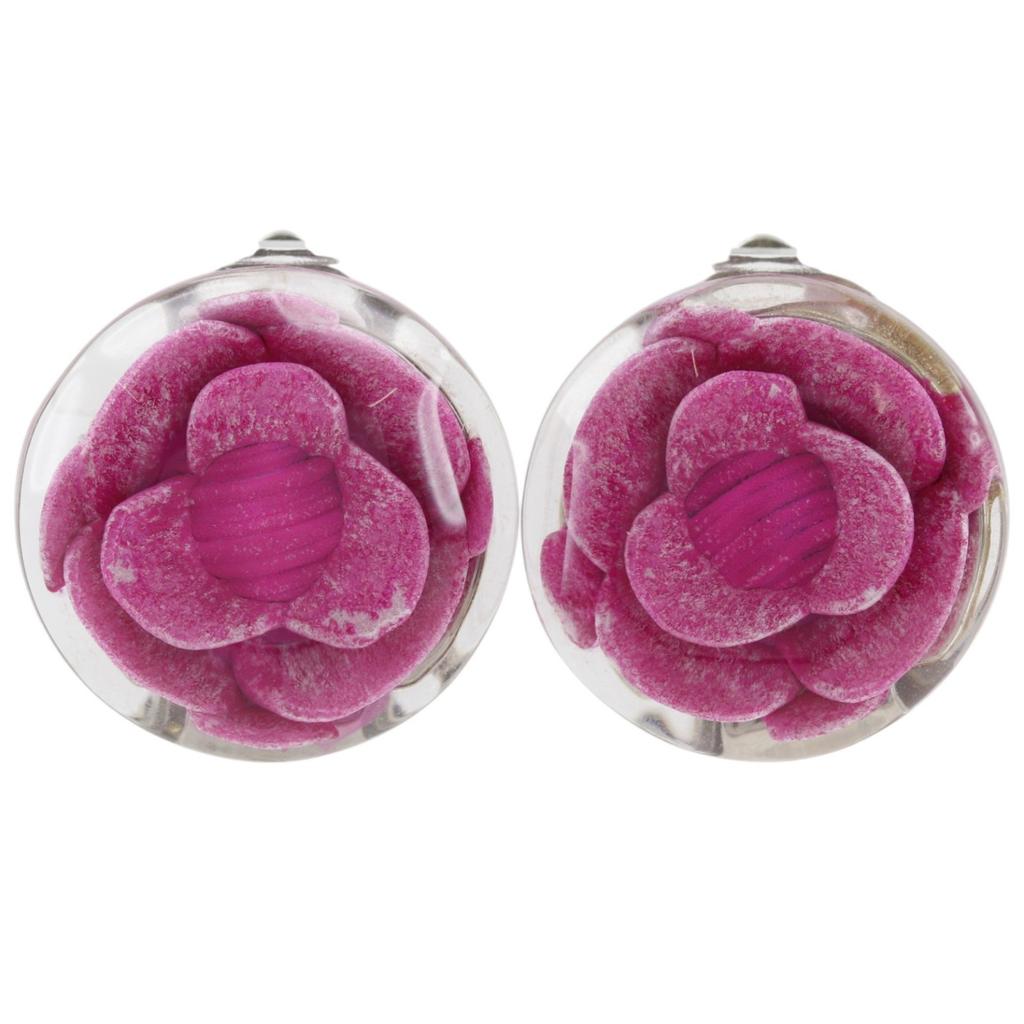 CHANEL Camelia Earring pink plastic flour 7.0g Women Used