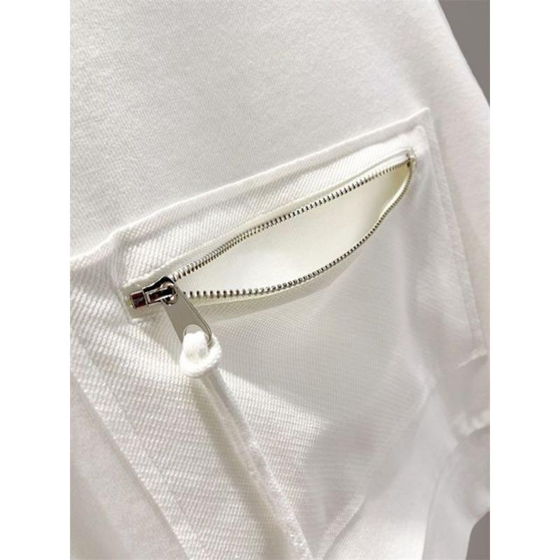 Autumn Round Neck Hoodies Women Loose Zipper Pocket Pullover Sweatshirts Long Sleeve Top