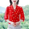 Modisches, viertelärmeliges Chiffon-Hemd mit Schalkragen, bodenlange Bluse, schmale Passform, Sommer, dünnes, kurzes Polka-Dot-Print-Top, M-5XL