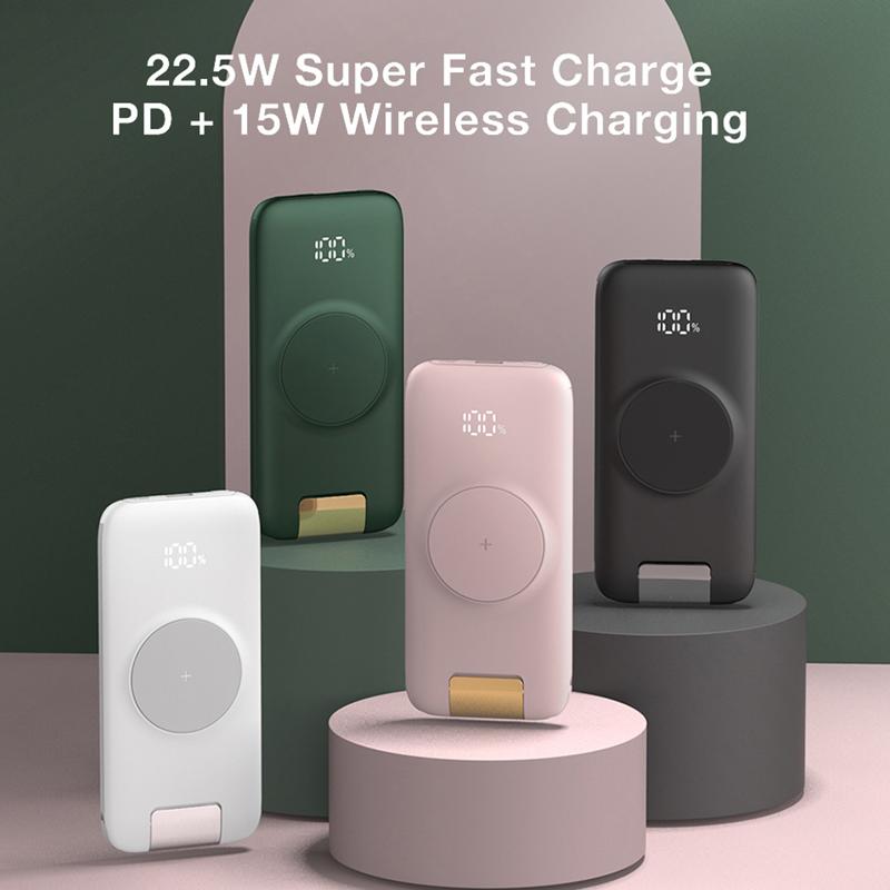 Batterie externe 20000mAh avec câbles intégrés, lignes de charge, chargeur PD, Powerbank Portable sans fil, batterie externe Mobile