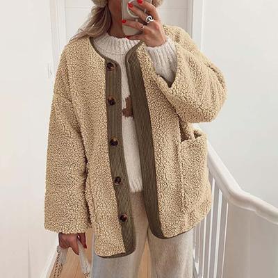Women'S Autumn Winter Loose Casual Oversized Warm Soft Lamb Fleece Jacket Women With Buttons Pockets Faux Fur Coat Cardigan