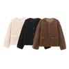 Dames Zachte Effen Teddy Jas Lange Mouw Ronde Hals met Zakken Herfst Winter Bovenkleding Casual Damesjas