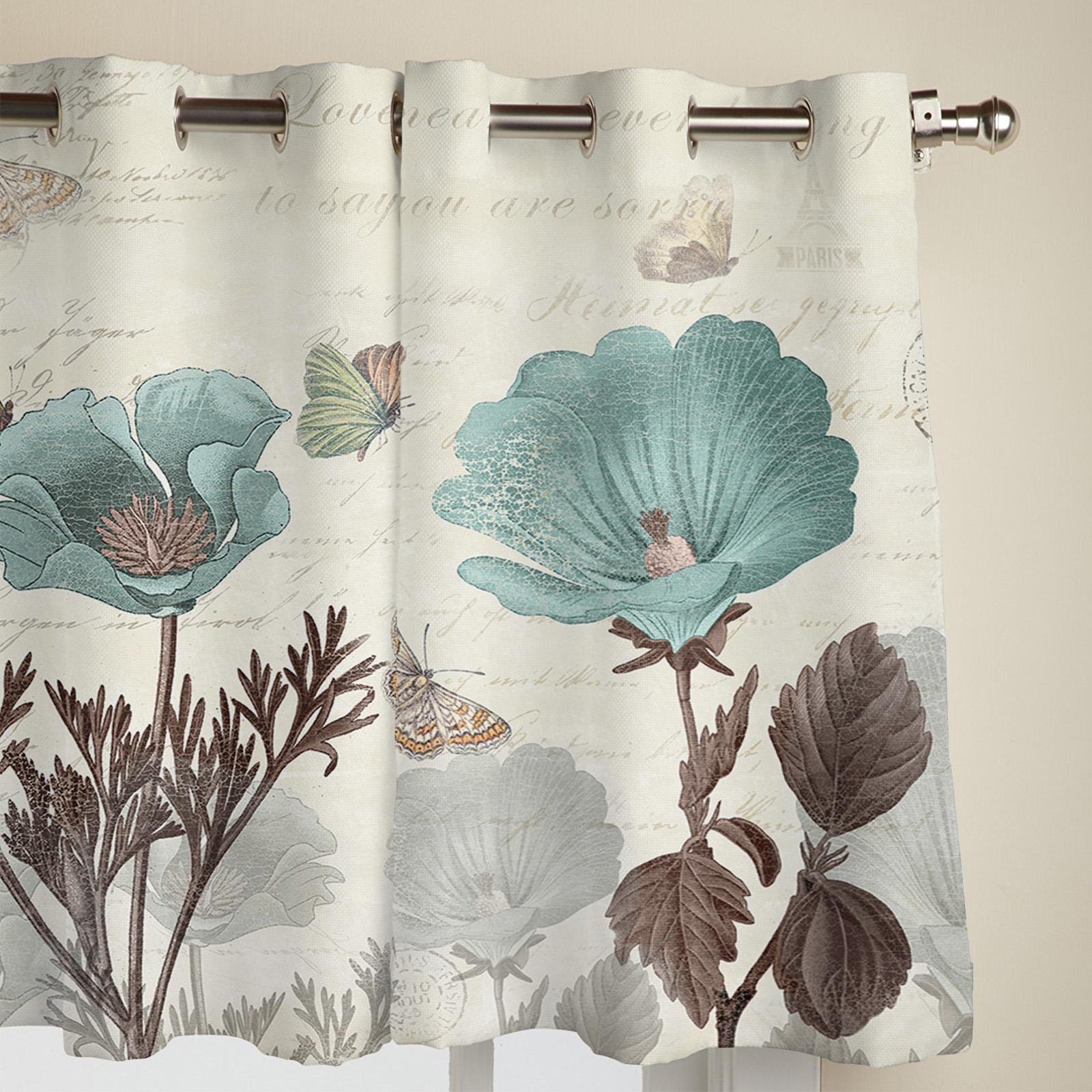 Винтажная занавеска на окно с цветком тюльпана и бабочкой — фото 4